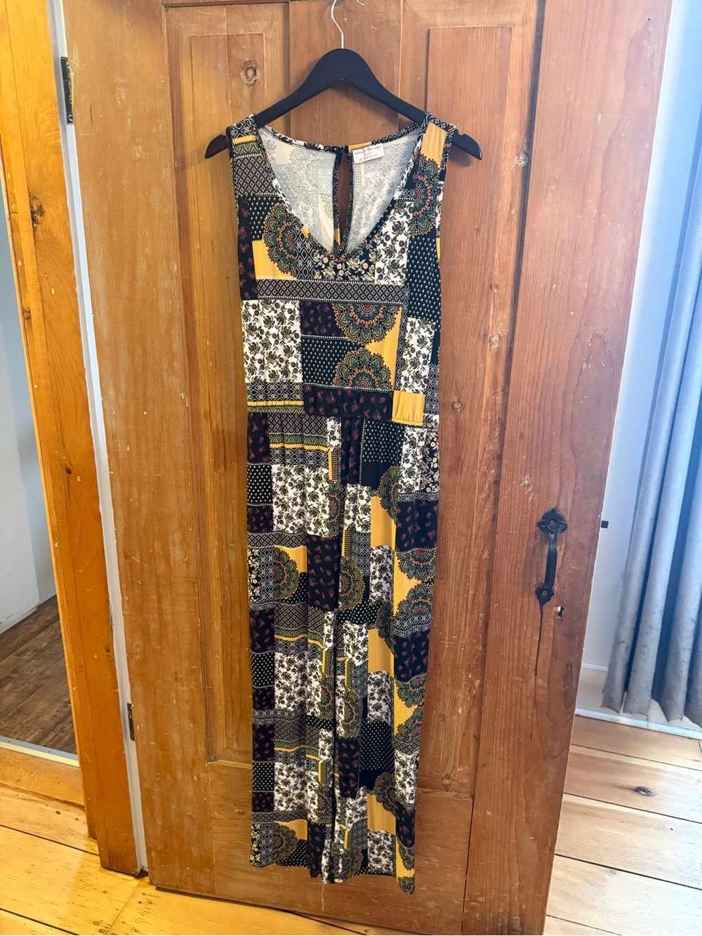 Bobbie Brooks Patchwork Maxi Dress - Mustard, Black & Cream